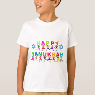 Happy Hanukkah Cute Cartoon Diverse Kids Text T-Shirt