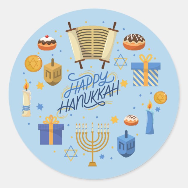 Happy Hanukkah Cute Classic Round Sticker (Front)