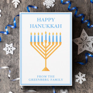Happy Hanukkah Cute Customisable Menorah Holiday Card