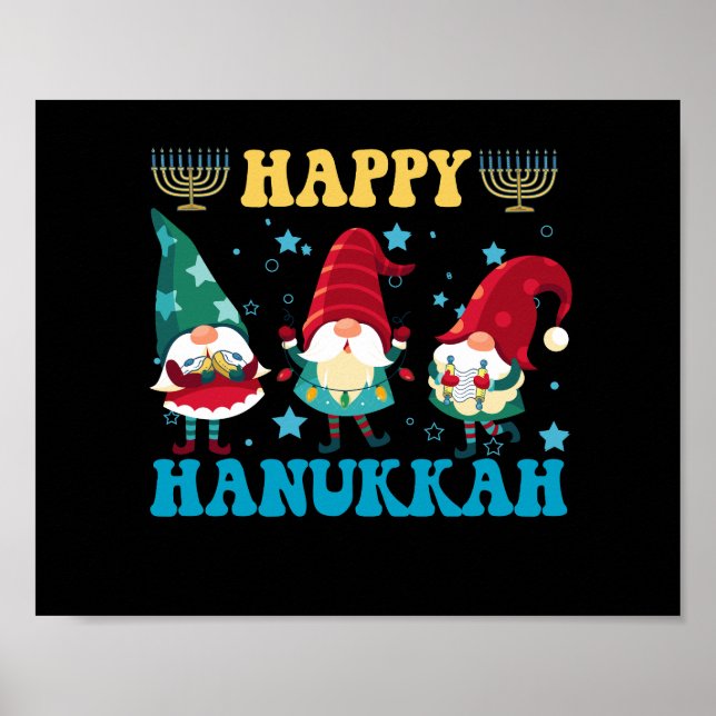 Happy Hanukkah Cute Jewish Magical  Gnomes Gift Poster (Front)