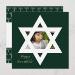 Happy Hanukkah Cute Photo Card<br><div class="desc">Elegant Pine Green background. Personalise it with a favourite photo,  and customise with a personal message and signoff.</div>