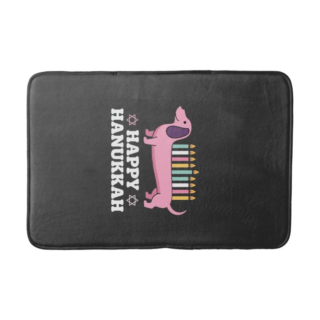 Happy Hanukkah Dachshund Dog Bath Mat (Front)