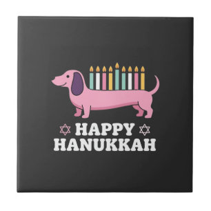 Happy Hanukkah Dachshund Dog Ceramic Tile