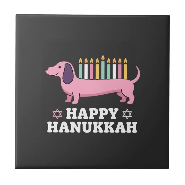 Happy Hanukkah Dachshund Dog Ceramic Tile (Front)