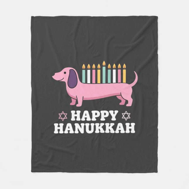 Happy Hanukkah Dachshund Dog Fleece Blanket (Front)