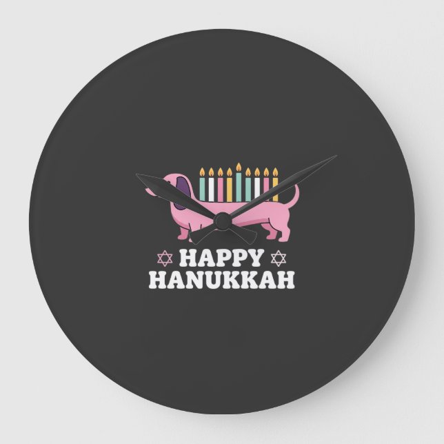 Happy Hanukkah Dachshund Dog Large Clock (Front)