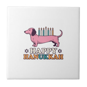Happy Hanukkah Dachshund Menorah Dog Shirt Design_ Ceramic Tile
