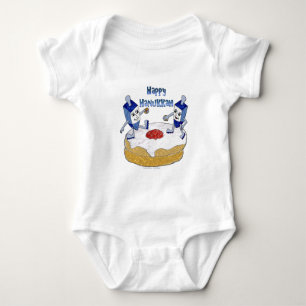 Happy Hanukkah Dancing Dreidels Jelly Doughnut Baby Bodysuit
