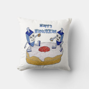 Happy Hanukkah Dancing Dreidels Jelly Doughnut Cushion