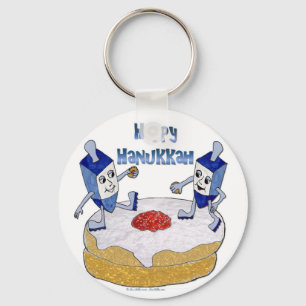 Happy Hanukkah Dancing Dreidels Jelly Doughnut Key Ring