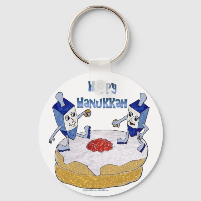 Happy Hanukkah Dancing Dreidels Jelly Doughnut Key Ring (Front)