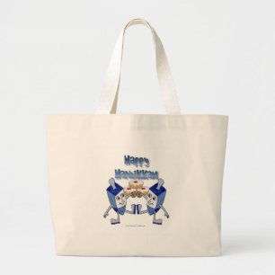 Happy Hanukkah Dancing Dreidels Jelly Doughnut Large Tote Bag