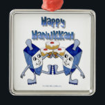 Happy Hanukkah Dancing Dreidels Jelly Doughnut Metal Ornament<br><div class="desc">You are viewing The Lee Hiller Design Collection. Apparel,  Gifts & Collectibles Lee Hiller Photography or Digital Art Collection. You can view her Nature photography at http://HikeOurPlanet.com/ and follow her hiking blog within Hot Springs National Park.</div>