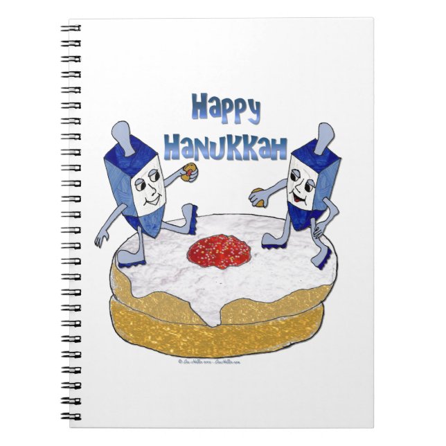 Happy Hanukkah Dancing Dreidels Jelly Doughnut Notebook (Front)