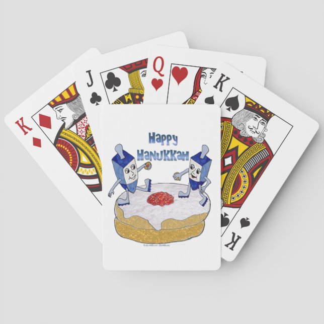 Happy Hanukkah Dancing Dreidels Jelly Doughnut Playing Cards (Back)