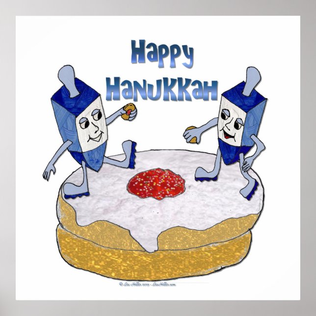 Happy Hanukkah Dancing Dreidels Jelly Doughnut Poster (Front)