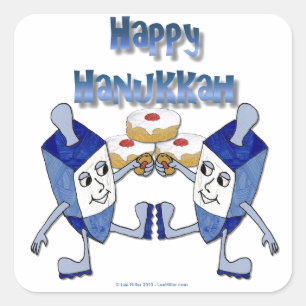 Happy Hanukkah Dancing Dreidels Jelly Doughnut Square Sticker