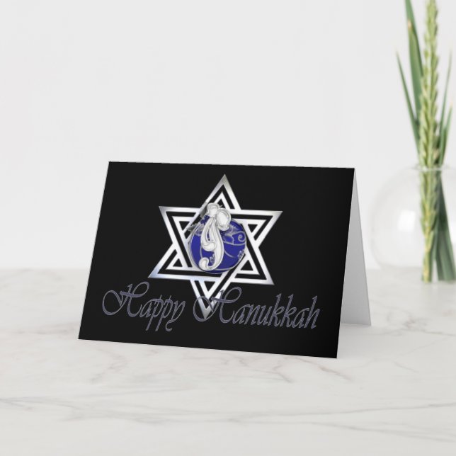 Happy Hanukkah Decorated Star of David Card (Front)