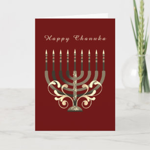 Happy Hanukkah decorative menorah Star of David Card