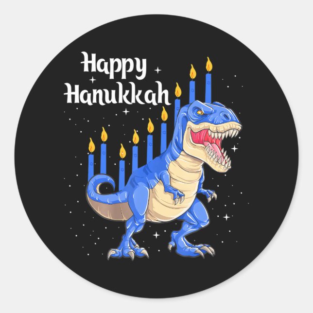 Happy Hanukkah Dinosaur Chanukkah Christmas Classic Round Sticker (Front)