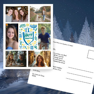 HAPPY HANUKKAH Doodle CUSTOM 6 PHOTO Holiday Postcard