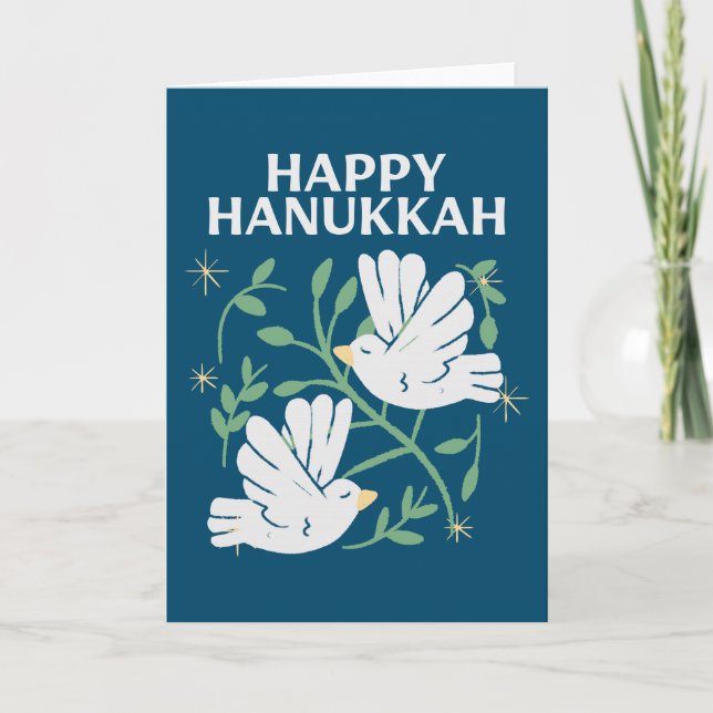 Happy Hanukkah Doves of Peace Holiday Card (Front)