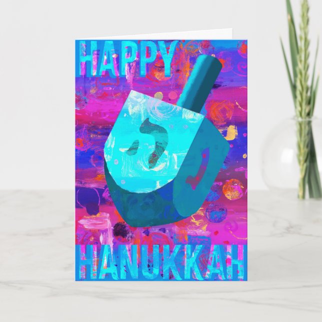 Happy Hanukkah Dreidel Holiday Card (Front)