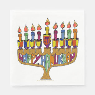 Happy Hanukkah Dreidel Menorah Paper Napkins