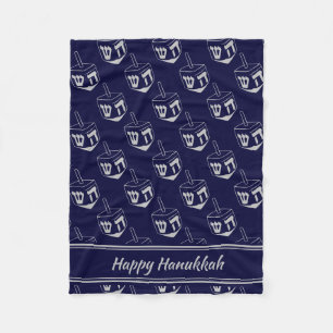 HAPPY HANUKKAH Dreidel NAVY GRAY Fleece Blanket