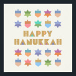 Happy Hanukkah Dreidels and Stars Poster<br><div class="desc">A fun and festive Hanukkah design with colourful dreidels and stars. A  modern ,  non-traditional ,  design and pattern with stylised dreidels and Star of David geometric shapes.</div>