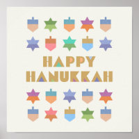 Happy Hanukkah Dreidels and Stars
