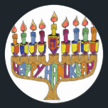 Happy Hanukkah Dreidels Menorah Classic Round Sticker<br><div class="desc">You are viewing The Lee Hiller Design Collection. Apparel,  Gifts & Collectibles Lee Hiller Photography or Digital Art Collection. You can view her Nature photography at http://HikeOurPlanet.com/ and follow her hiking blog within Hot Springs National Park.</div>