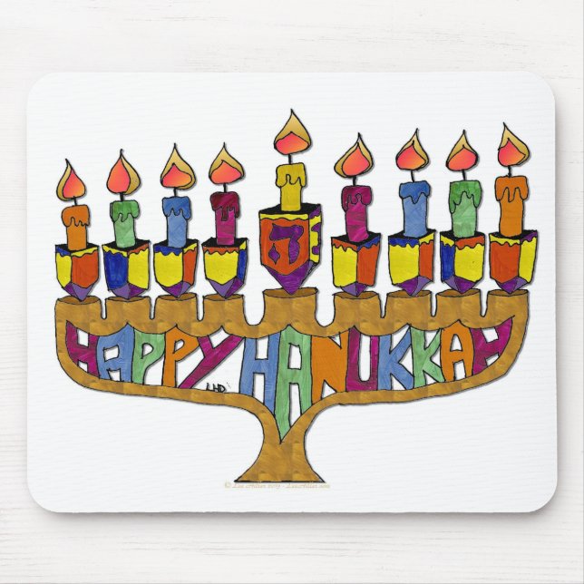 Happy Hanukkah Dreidels Menorah Mouse Pad (Front)