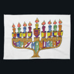 Happy Hanukkah Dreidels Menorah Tea Towel<br><div class="desc">You are viewing The Lee Hiller Design Collection. Apparel,  Gifts & Collectibles Lee Hiller Photography or Digital Art Collection. You can view her Nature photography at http://HikeOurPlanet.com/ and follow her hiking blog within Hot Springs National Park.</div>