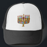 Happy Hanukkah Dreidels Menorah Trucker Hat<br><div class="desc">You are viewing The Lee Hiller Design Collection. Apparel,  Gifts & Collectibles Lee Hiller Photography or Digital Art Collection. You can view her Nature photography at http://HikeOurPlanet.com/ and follow her hiking blog within Hot Springs National Park.</div>