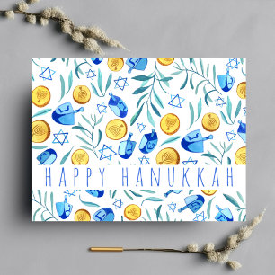Happy Hanukkah Driedel Gelt Watercolor CUSTOM Postcard