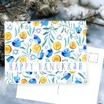 Happy Hanukkah Driedel Gelt Watercolor CUSTOM Postcard<br><div class="desc">Customise this hand painted card by clicking "personalise" and adding your own text over the cute background or on the back side. Check my shop for more colours and designs or let me know if you'd like something custom. Thanks for shopping with me!</div>