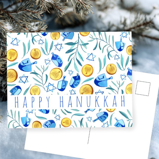 Happy Hanukkah Driedel Gelt Watercolor CUSTOM Postcard (Happy Hanukkah Driedel Gelt Watercolor CUSTOM Postcard
)