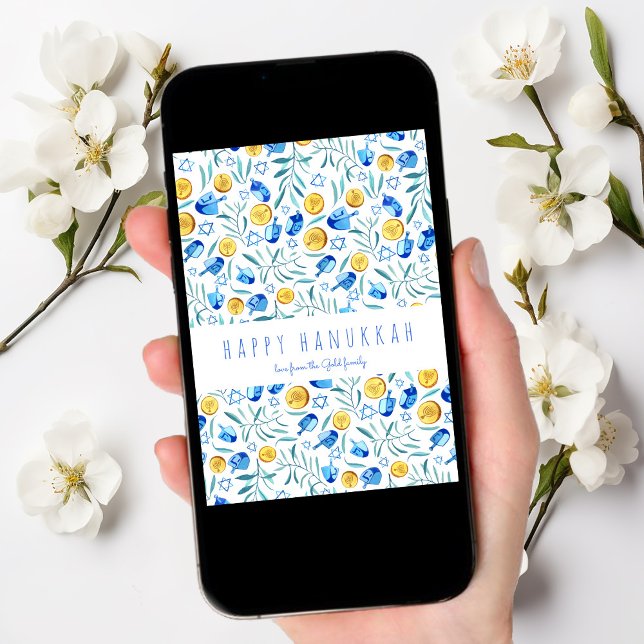 Happy Hanukkah Driedel Watercolor Tree-Free Card (Creator Uploaded)