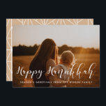 Happy Hanukkah Elegant family photo Holiday Card<br><div class="desc">A modern typography for this photo cards collection. To customise with your favourite family picture. You can also easily change the colour of the font or the geometric background to your liking.</div>