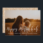 Happy Hanukkah Elegant family photo Holiday Card<br><div class="desc">A modern typography for this photo cards collection. To customise with your favourite family picture. You can also easily change the colour of the font or the geometric background to your liking.</div>