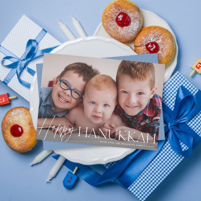 Happy Hanukkah Elegant Script Holiday Photo Card (Creator Uploaded)