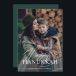 Happy Hanukkah | Elegant Script Photo Dark Green Holiday Card<br><div class="desc">This simple and elegant Hanukkah card says "Happy Hanukkah" in a mix of bold modern text and classic calligraphy,  on a photo overlay over your favourite family photo. The back of the card is a dark,  emerald green colour.</div>