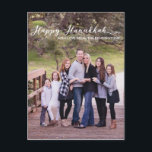Happy Hanukkah Elegant Typography Family Photo Holiday Postcard<br><div class="desc">Happy Hanukkah Elegant Typography Family Photo Holiday Postcard These postcards are a simple way to save envelopes and still send classic holiday greetings. This fully editable card is sure to spread cheer this year! Add your own photo and names for a truly personalised holiday. Easy to customise with text, fonts,...</div>