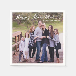 Happy Hanukkah Elegant Typography Photo Name Napkin