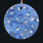 Happy Hanukkah Falling Star and Dreidels Ceramic Ornament<br><div class="desc">You are viewing The Lee Hiller Design Collection. Apparel,  Gifts & Collectibles Lee Hiller Photography or Digital Art Collection. You can view her Nature photography at http://HikeOurPlanet.com/ and follow her hiking blog within Hot Springs National Park.</div>