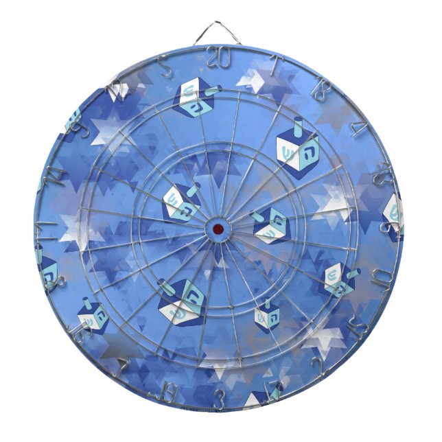 Happy Hanukkah Falling Star and Dreidels Dartboard (Front)