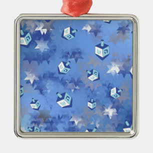 Happy Hanukkah Falling Star and Dreidels Metal Ornament