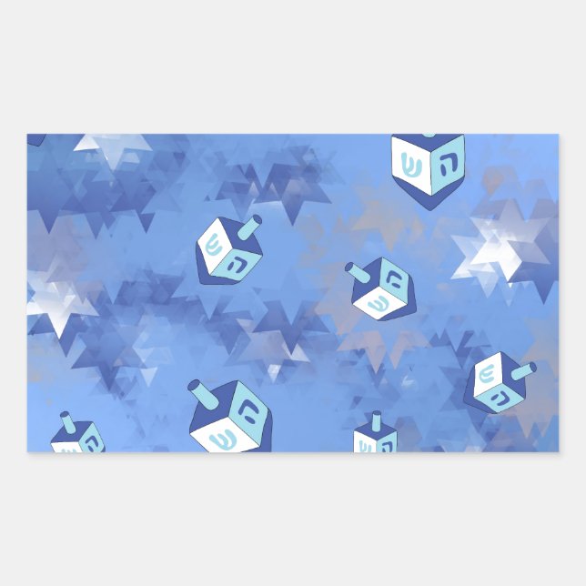 Happy Hanukkah Falling Star and Dreidels Rectangular Sticker (Front)