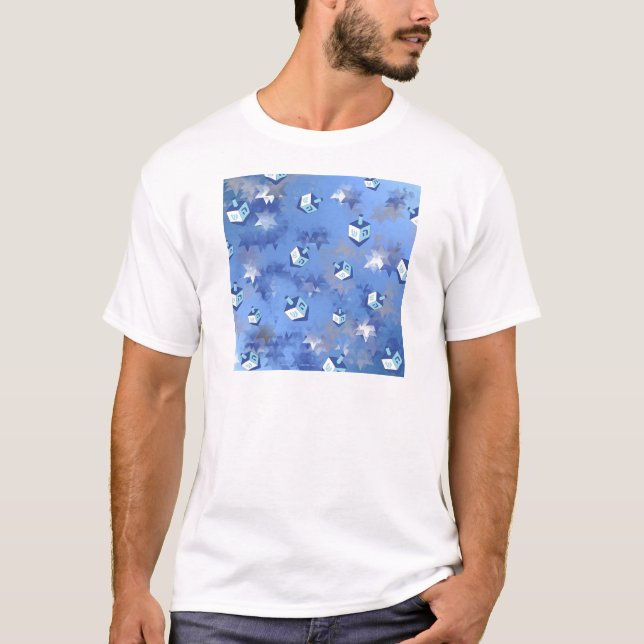 Happy Hanukkah Falling Star and Dreidels T-Shirt (Front)